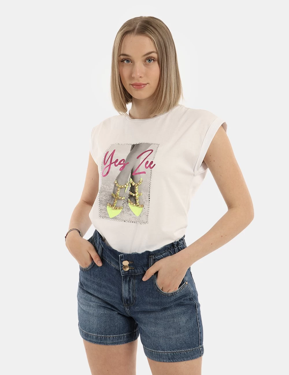 YES.ZEE T-shirt Yes Zee Bianca Con Glitter