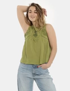 Top Pepe Jeans Verde Ricamato